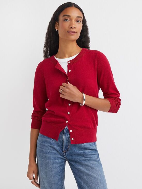 LOFT Sweaters - LOFT Women's Red Crewneck Pearl Gold Buttons Cardigan Sweater Sz S